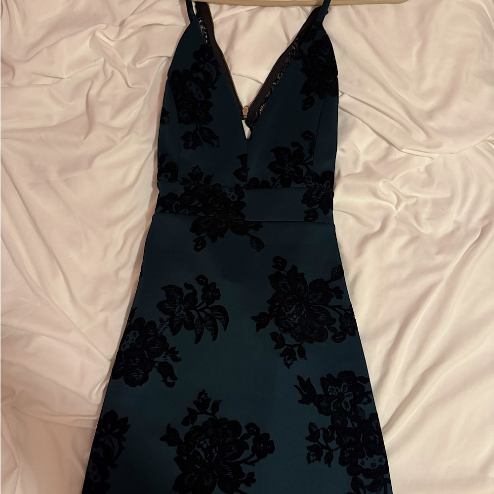 Dark Aqua Blue and Black Mini Dress